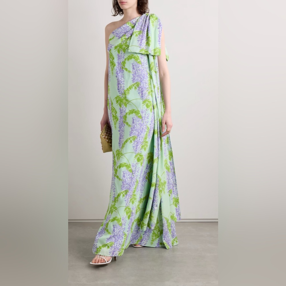 BERNADETTE Gala one-shoulder draped floral-print crepe maxi dress